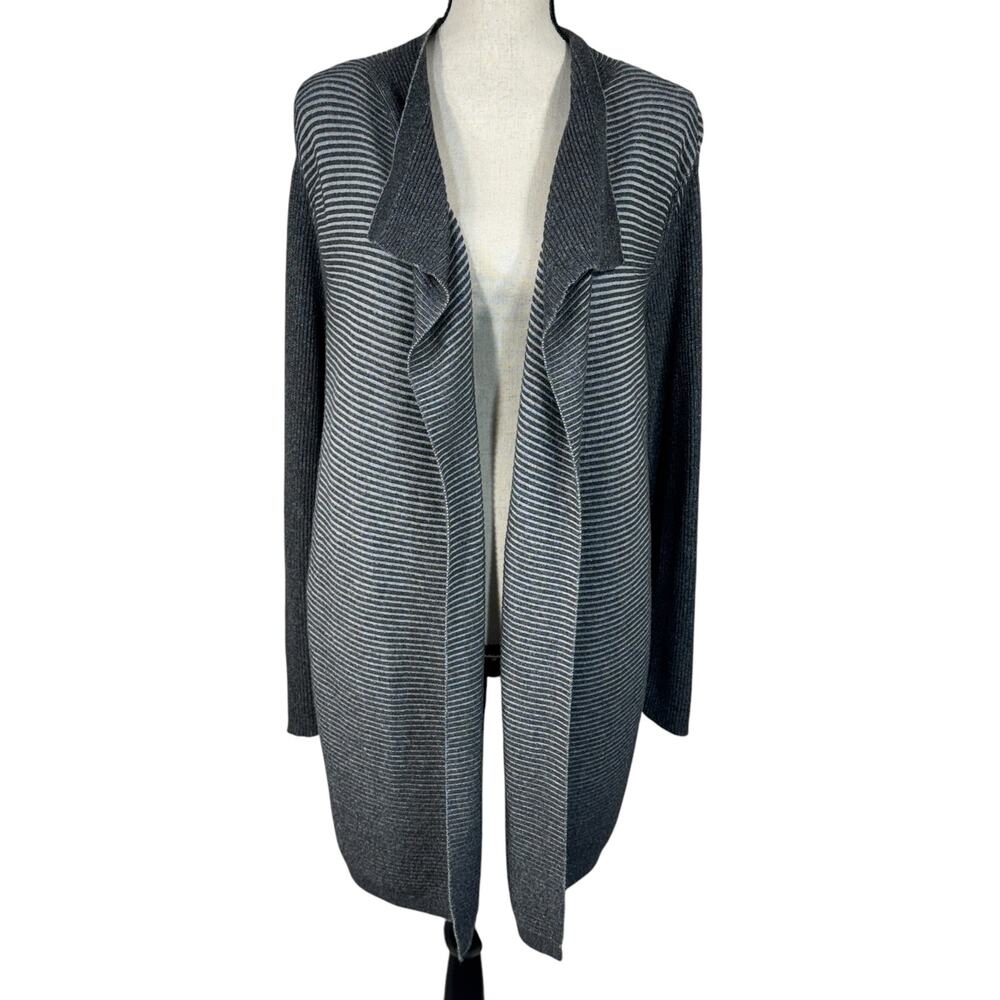 Chico’s SZ 3 (X-Large) Cardigan Ribbed Long Sleeves Open-Front Draped Stretch